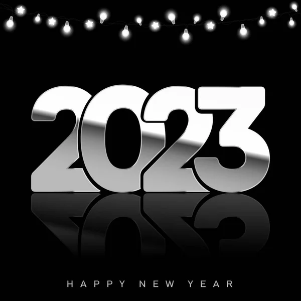 2023 Happy New Year Merry Christmas Silver Text Vector Illustration — Stock Vector