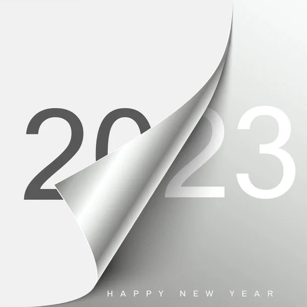 2023 Šťastný Nový Rok Přání Stočeným Rohovým Papírem Vektorová Ilustrace — Stockový vektor
