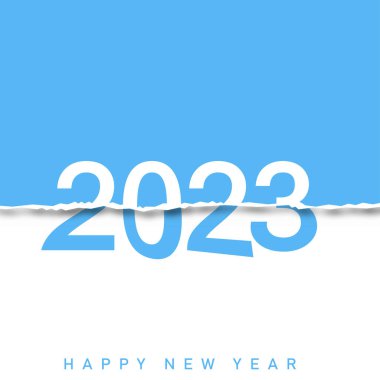 2023. Yırtık kağıtlı mutlu yıllar kartı. Vektör illüstrasyonu