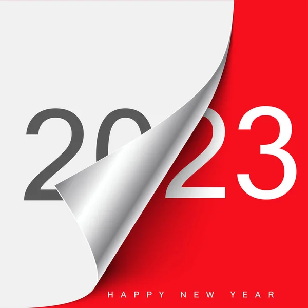 2023 Feliz Año Nuevo Tarjeta Felicitación Con Papel Esquina Rizado — Vector de stock