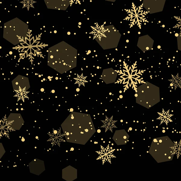 クリスマスと幸せな新年の背景に黒い雪の結晶が降っています ベクターイラスト — ストックベクタ