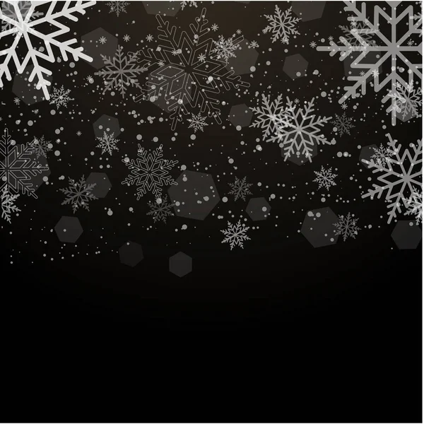 Karácsony Boldog Évet Háttér Csökkenő Hópelyhek Fekete Vektorillusztráció — Stock Vector