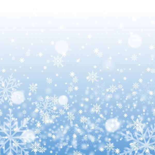 Jul Och Gott Nytt Bakgrund Med Fallande Snöflingor Blå Himmel — Stock vektor