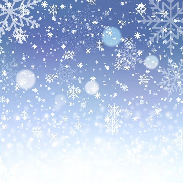 圣诞和新年的背景 蓝天下着雪花 矢量说明 — 图库矢量图片