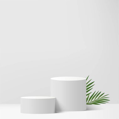 3d white color podium and minimal white color wall scene. 3d podium minimal abstract background. Pastel color abstract room design. Vector illustration
