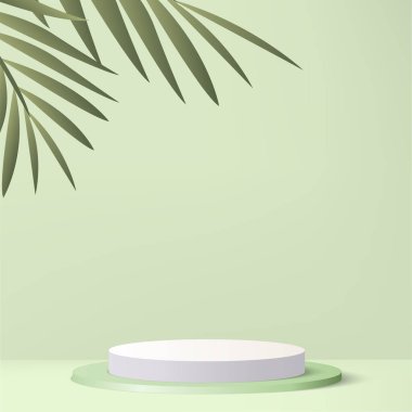 Yeşil renkli geometrik üç boyutlu podyumlarla soyut arkaplan. Vektör illüstrasyonu