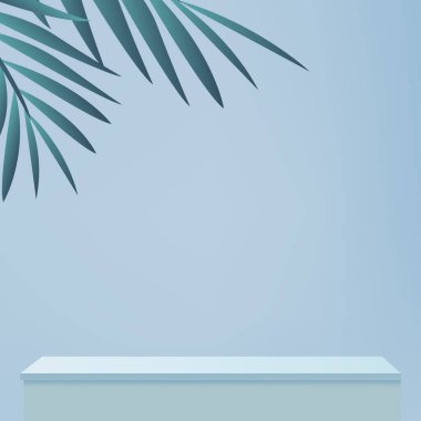 3d blue color podium and minimal blue color wall scene. 3d podium minimal abstract background. Pastel color abstract room design. Vector illustration