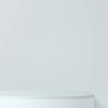 3d gray color podium and minimal white color wall scene. 3d podium minimal abstract background. Vector illustration