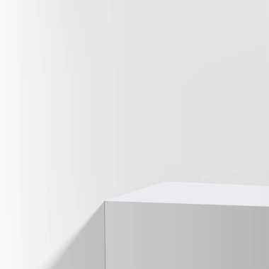 3d gray color podium and minimal white color wall scene. 3d podium minimal abstract background. Vector illustration
