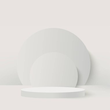 3d gray color podium and minimal white color wall scene. 3d podium minimal abstract background. Vector illustration