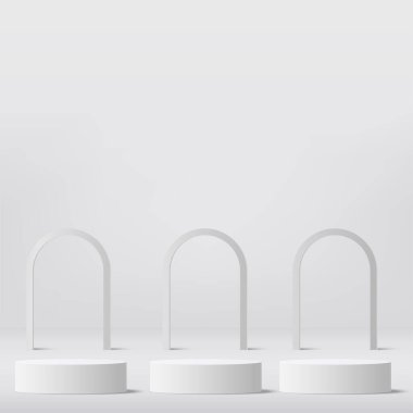 3d gray color podium and minimal white color wall scene. 3d podium minimal abstract background. Vector illustration