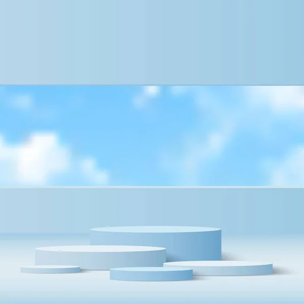 Podium Couleur Bleu Scène Ciel Bleu Minimal Illustration Vectorielle — Image vectorielle