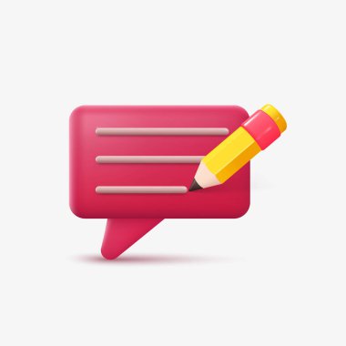 Kalemle yazılmış metin için 3D mavi konuşma balonu. Vektör illüstrasyonu