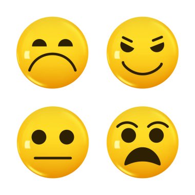 3D ikon sarı renkli gülümseme emojisi seti. Vektör illüstrasyonu