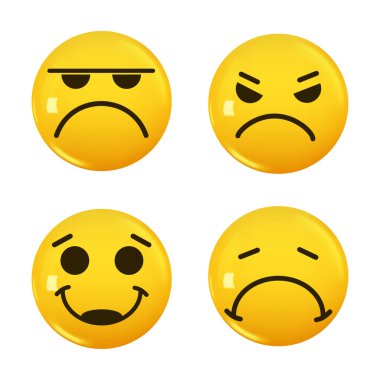 3D ikon sarı renkli gülümseme emojisi seti. Vektör illüstrasyonu