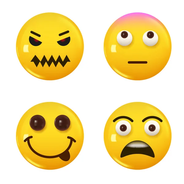 Set Icona Giallo Sorriso Emoji Colore Illustrazione Vettoriale — Vettoriale Stock