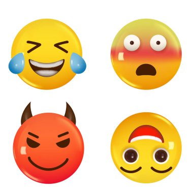 3D ikon sarı renkli gülümseme emojisi seti. Vektör illüstrasyonu