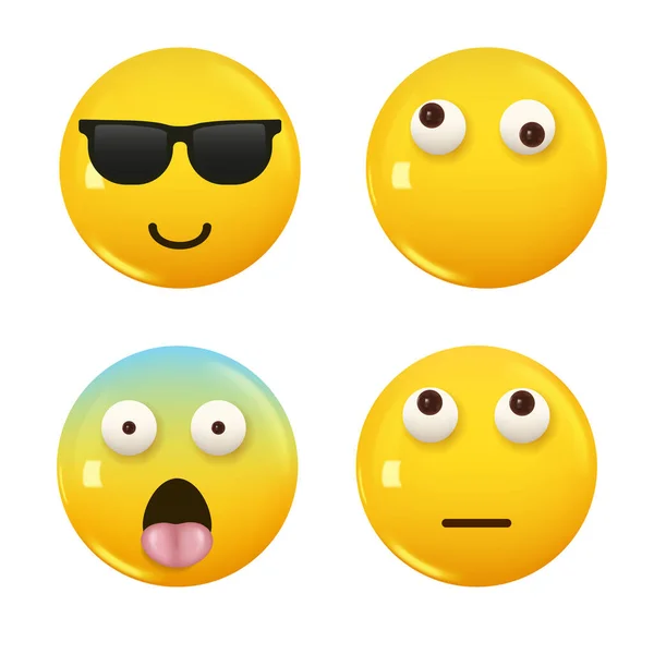 Ikon Sarı Renkli Gülümseme Emojisi Seti Vektör Illüstrasyonu — Stok Vektör