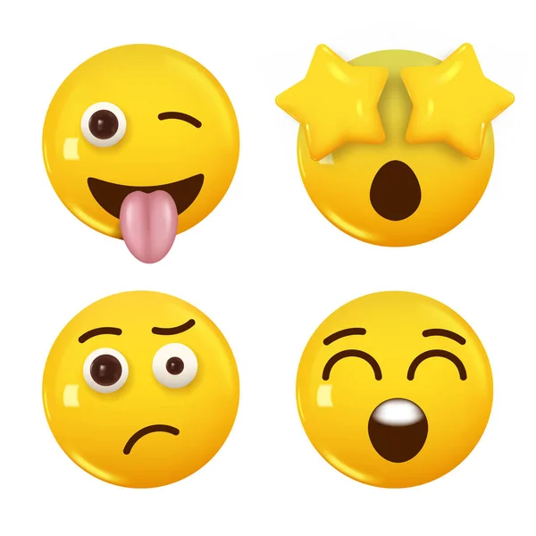 Ikon Sarı Renkli Gülümseme Emojisi Seti Vektör Illüstrasyonu — Stok Vektör