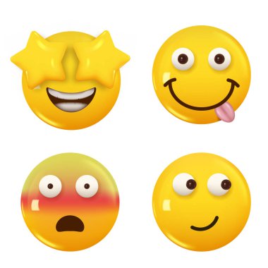 3D ikon sarı renkli gülümseme emojisi seti. Icon Smile Emoji 'yi ayarla. Vektör illüstrasyonu