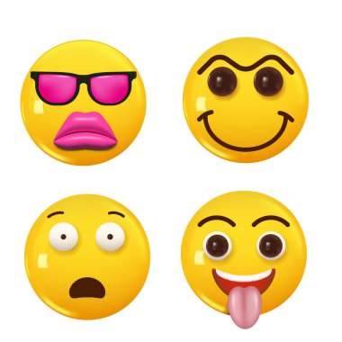 3D ikon sarı renkli gülümseme emojisi seti. Icon Smile Emoji 'yi ayarla. Vektör illüstrasyonu