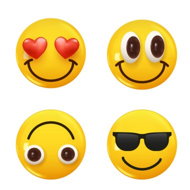 3D ikon sarı renkli gülümseme emojisi seti. Icon Smile Emoji 'yi ayarla. Vektör illüstrasyonu