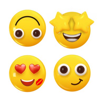 3D ikon sarı renkli gülümseme emojisi seti. Icon Smile Emoji 'yi ayarla. Vektör illüstrasyonu