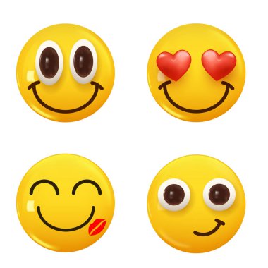 3D ikon sarı renkli gülümseme emojisi seti. Icon Smile Emoji 'yi ayarla. Vektör illüstrasyonu