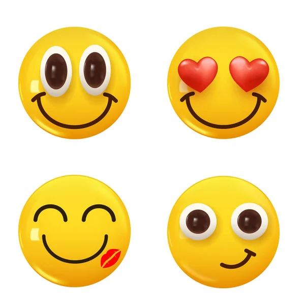 一组3D图标黄色的微笑情调 设定Icon微笑Emoji 矢量说明 — 图库矢量图片