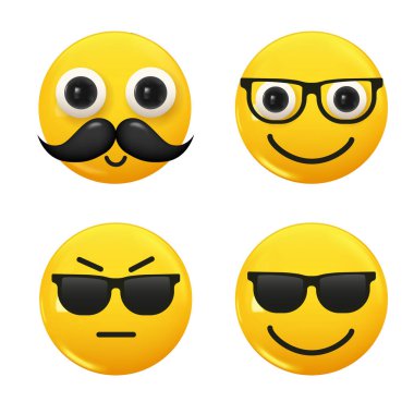 3D ikon sarı renkli gülümseme emojisi seti. Icon Smile Emoji 'yi ayarla. Vektör illüstrasyonu