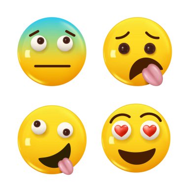 3D ikon sarı renkli gülümseme emojisi seti. Icon Smile Emoji 'yi ayarla. Vektör illüstrasyonu