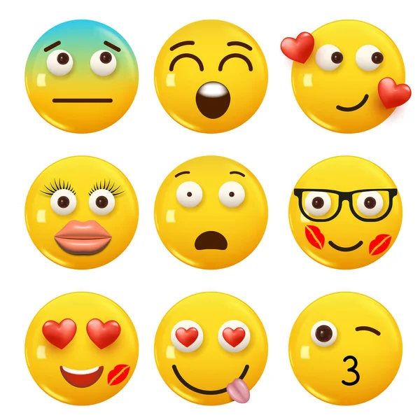 stock vector Set of 3d icon yellow color smile emoji. Set Icon Smile Emoji. Vector illustration