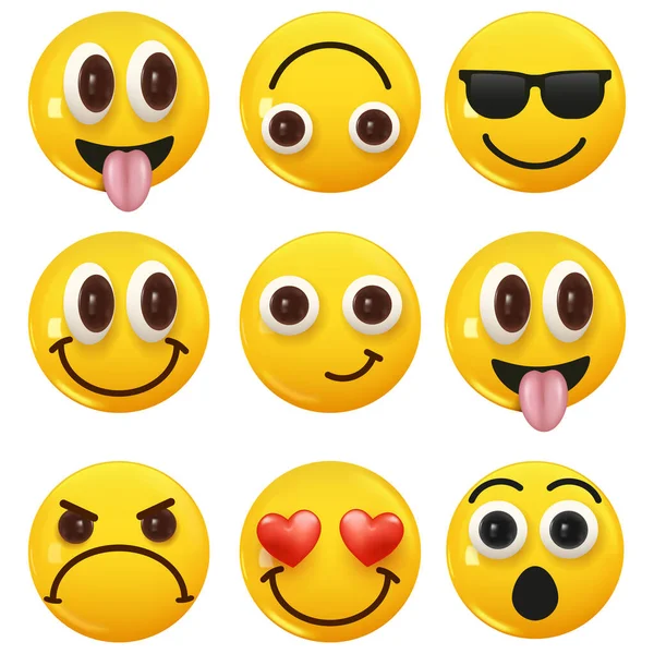 Conjunto Icono Color Amarillo Sonrisa Emoji Set Icon Smile Emoji — Vector de stock