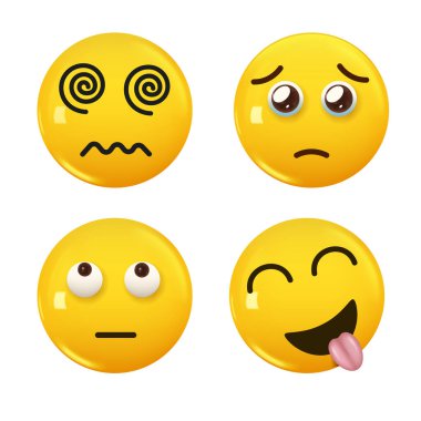 3D ikon sarı renkli gülümseme emojisi seti. Icon Smile Emoji 'yi ayarla. Vektör illüstrasyonu