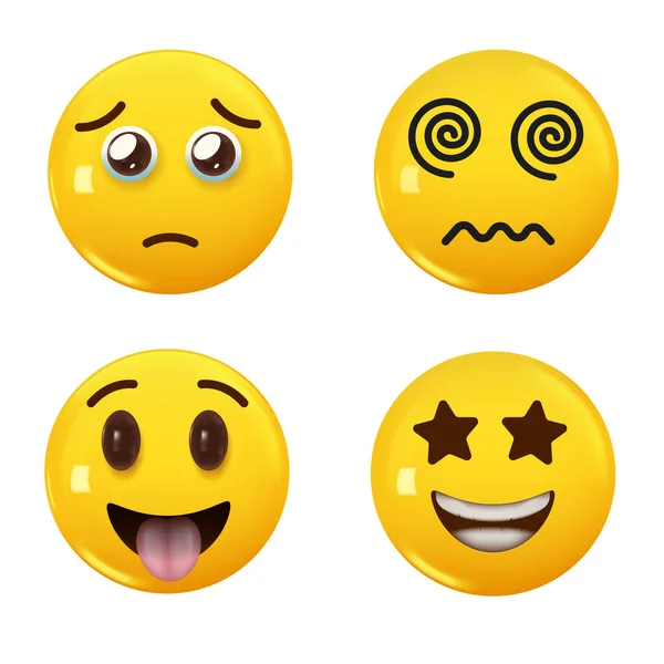 Set Icona Giallo Sorriso Emoji Colore Set Icona Sorriso Emoji — Vettoriale Stock