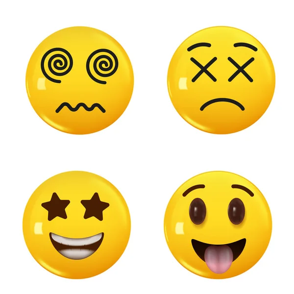一组3D图标黄色的微笑情调 设定Icon微笑Emoji 矢量说明 — 图库矢量图片