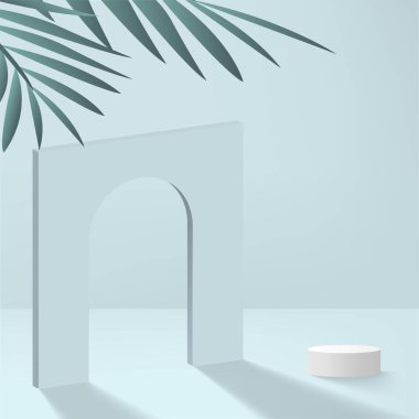 Açık mavi geometrik 3d podyumlu soyut arkaplan. Vektör illüstrasyonu