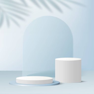 Açık mavi geometrik 3d podyumlu soyut arkaplan. Vektör illüstrasyonu