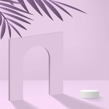 Pembe renkli geometrik üç boyutlu podyumlarla soyut arkaplan. Vektör illüstrasyonu