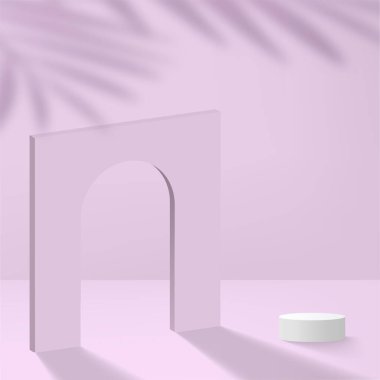 Pembe renkli geometrik üç boyutlu podyumlarla soyut arkaplan. Vektör illüstrasyonu