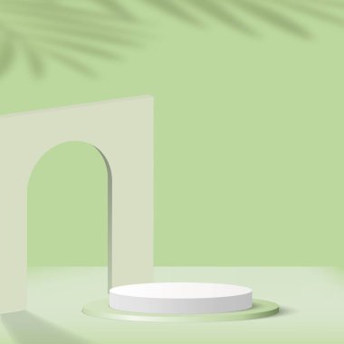Yeşil renkli geometrik üç boyutlu podyumlarla soyut arkaplan. Vektör illüstrasyonu