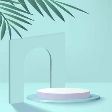 Açık mavi geometrik 3d podyumlu soyut arkaplan. Vektör illüstrasyonu