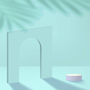 Açık mavi geometrik 3d podyumlu soyut arkaplan. Vektör illüstrasyonu