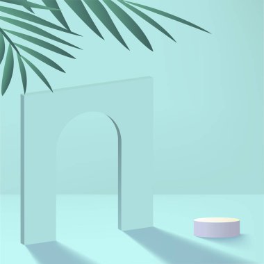 Açık mavi geometrik 3d podyumlu soyut arkaplan. Vektör illüstrasyonu