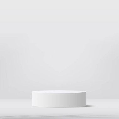 Beyaz renkli geometrik üç boyutlu podyumlarla soyut arkaplan. Vektör illüstrasyonu