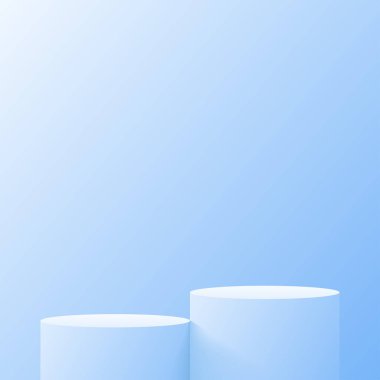 Mavi renkli geometrik üç boyutlu podyumlarla soyut arkaplan. Vektör illüstrasyonu