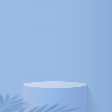 Mavi renkli geometrik üç boyutlu podyumlarla soyut arkaplan. Vektör illüstrasyonu