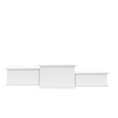 Beyaz kazananlar podyumu. Yaya taşı. Üç galibiyet için merdivenleri olan beyaz bir sahne. Vektör illüstrasyonu