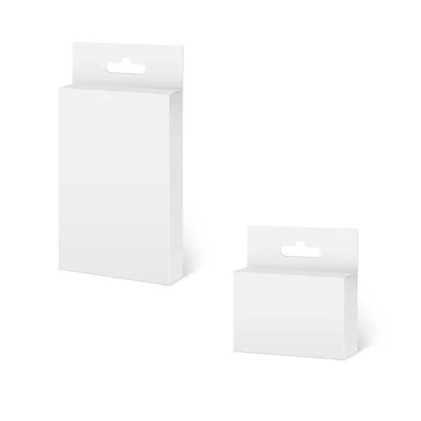 Caixa Embalagem Papel Branco Com Furo Suspensão Coleção Embalagens Produtos — Vetor de Stock