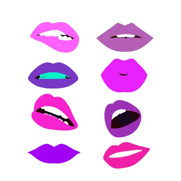 Collection Lèvres Rouges Embrasser Bouche Moitié Ouverte Lèvre Mordante Lécher — Image vectorielle